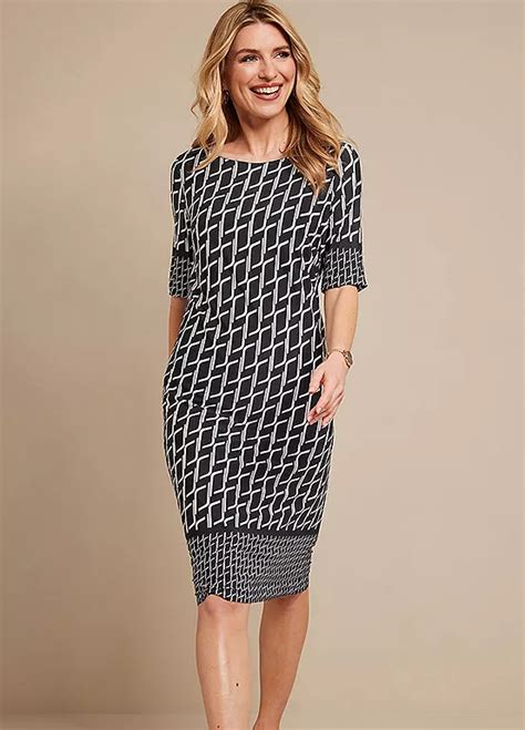 Kaleidoscope Mono Geo Print Shift Jersey Dress Kaleidoscope