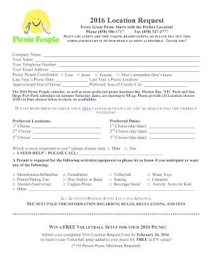 Fillable Online Picnic Reservation Form Fax Email Print Pdffiller