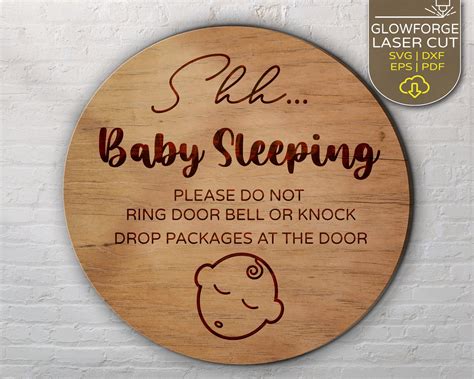 Shh Baby Sleeping Door Sign Svg Glowforge And Laser Cut File Etsy