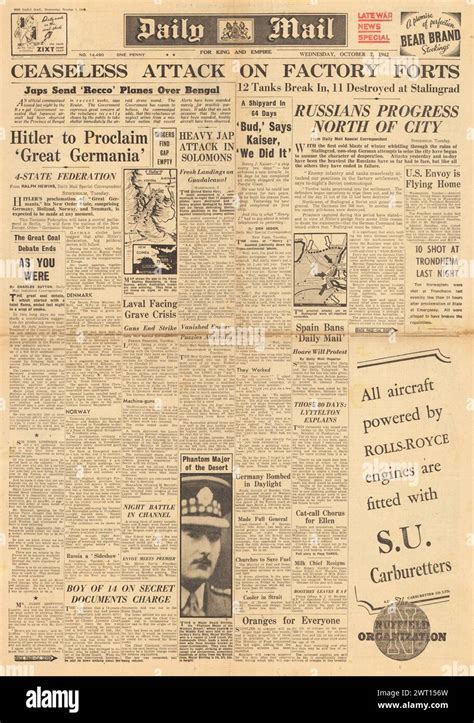 1942 Daily Mail Front Page Reporting Battle Of Stalingrad Stock Photo