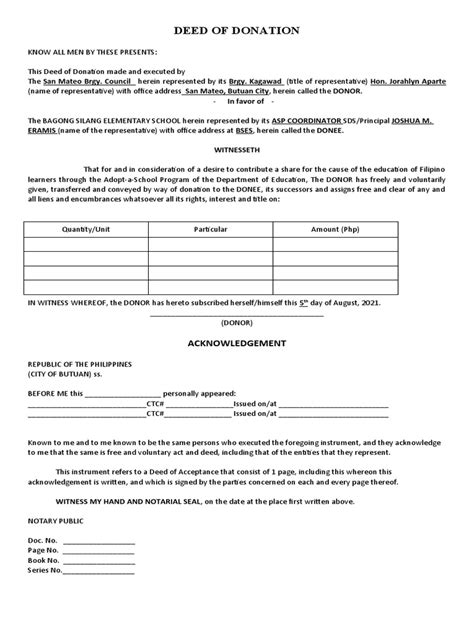 Deed Of Donation Deed Of Acceptance Pdf Private Law Property