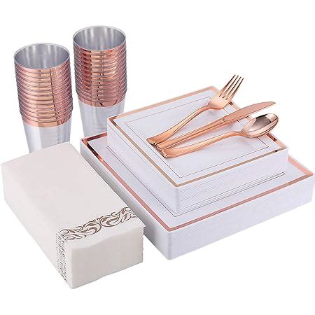 Wdf Pcs Rose Gold Plates With Disposable Silverware Plastic Plates