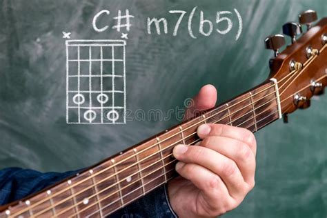 Man Playing Guitar Chords Displayed On Whiteboard Chord A9 Stock Photo