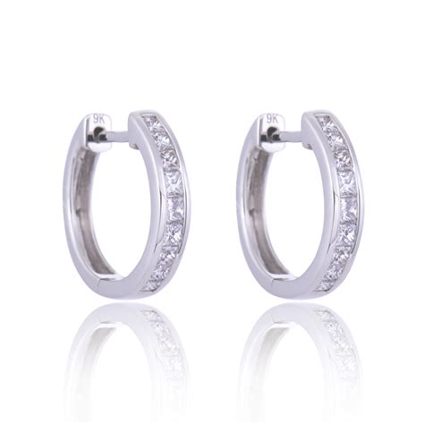 9ct White Gold 050ct Princess Cut Diamond Hoop Earrings