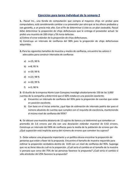 Ejercicios Para Tarea Individual Semana Ejercicios Para Tarea