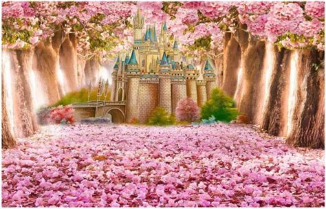 Pink Flowers Castle Background Blossoming Cherry Blue Gem Princess