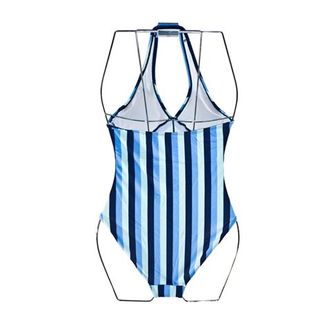 Fashion Care U S Blue Stripes Halter One Piece Swimsuit Swimwear L