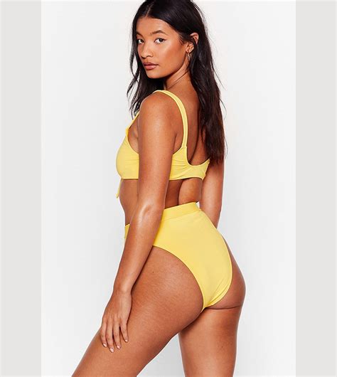 Buy Nasty Gal Recycled Tie Front High Leg Bikini Set In Yellow