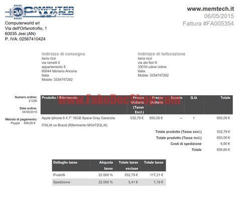 Italian Invoice Template V4 Fakedocshop