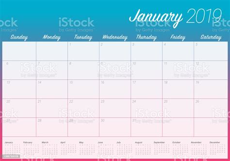 January 2019 Desk Calendar Vector Illustration Stock Illustration Download Image Now 2019