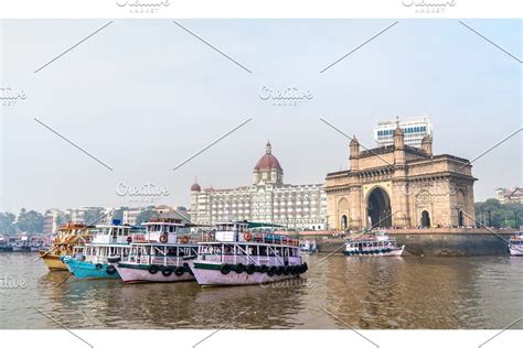 Ferries near the gateway of india in mumbai india stock photo containing