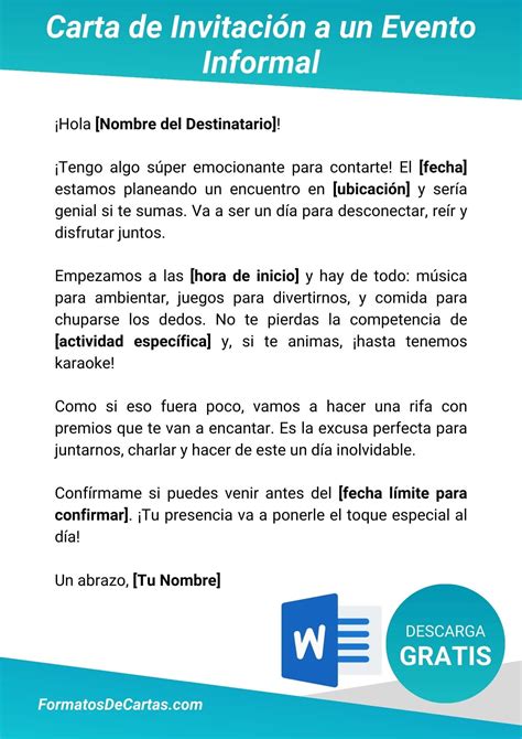 Carta De Invitaci N A Un Evento Informal Formatos De Cartas