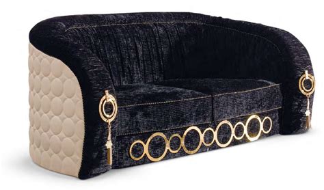 Casa Padrino Luxury Sofa With Metal Ornaments Black Beige Gold