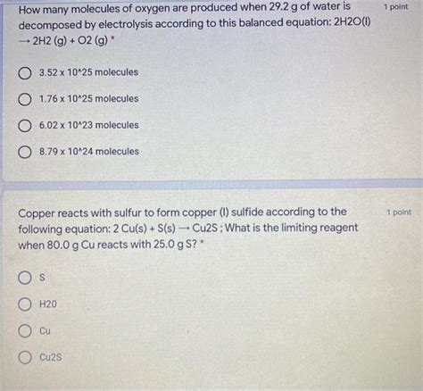 Solved 1 Point How Many Molecules Of Oxygen Are Produced Chegg