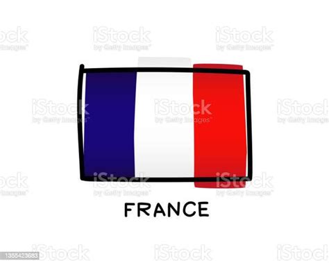 French Flag Handdrawn Blue White And Red Brush Strokes Black Outline