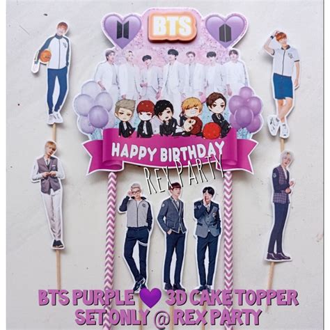 Jual BTS Cake Topper Set Cake Topper 3D BTS Purple Topper Kue BTS Cake