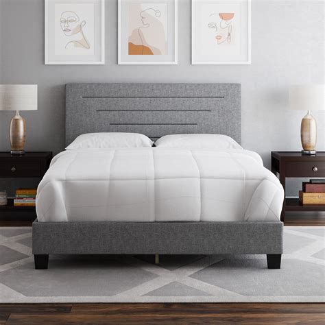 Premier Langston Contemporary Upholstered Platform Bed, Twin, Gray ...