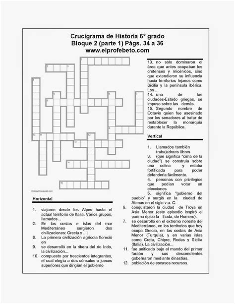 El Blog Del Profe Beto Crucigrama De Historia 6 Grado Bloque 2