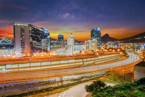 Cape Town City at Night Illuminated Skylines and Streets Stock Photo ...