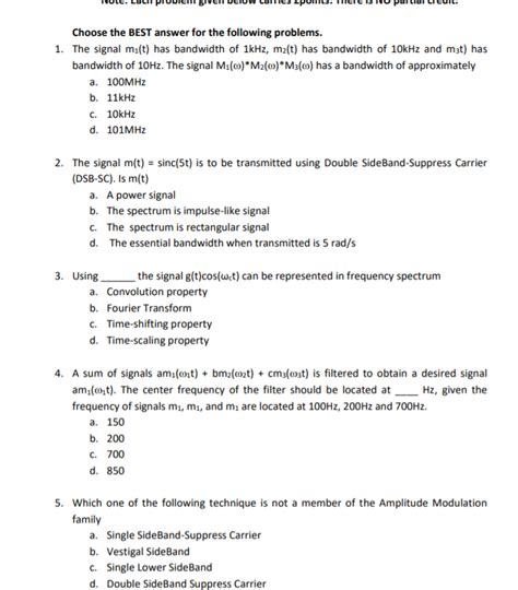 Solved Choose The BEST Answer For The Following Problems 1 Chegg