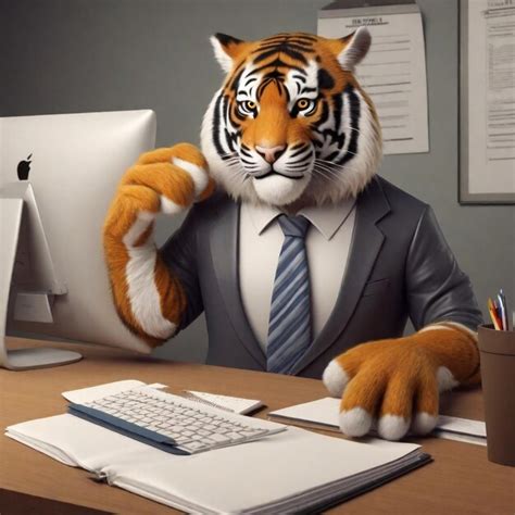 Premium AI Image A Tiger Doing Work In His Office