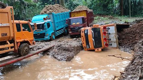 AKIBAT TIDAK MAU MENGALAH DI JALAN YG SEMPIT RC DAM TRUK FUSO TERGULING