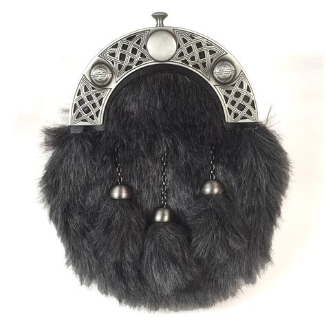 Sporrans Vegan Celtic Pierced Sporran With Dark Grey Synthetic Fur