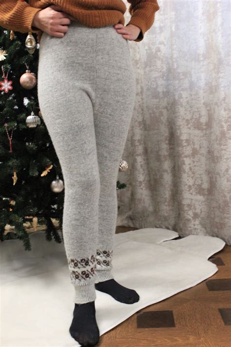 Reine Wolle Hose Grau Und Beige Unisex Winter Gestrickte Etsy