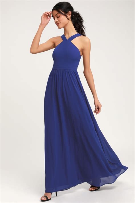 Beautiful Royal Blue Dress Maxi Dress Halter Dress Gown Lulus