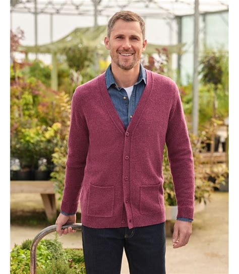 Plum Marl Pure Lambswool Mens Lambswool V Neck Cardigan