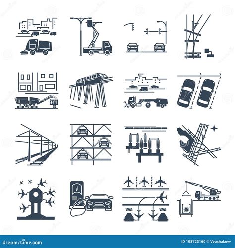 Set Of Black Icons Transport Infrastructure Road Air Stock Vector