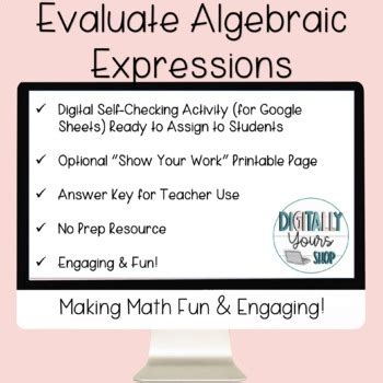 Th Grade Evaluate Algebraic Expressions Digital Resource Self Checking