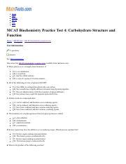 Mcat Biochemistry Practice Test Carbohydrate Structure And Function