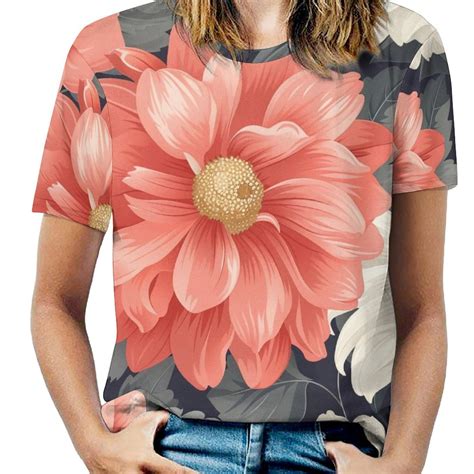 Dnagsbbsn Flowers Full Print Graphic T Shirts Short Sleeve Crew Neck