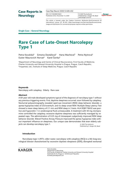 Pdf Rare Case Of Late Onset Narcolepsy Type 1