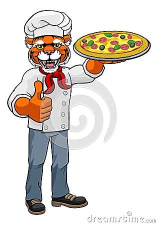 Tiger Pizza Chef Cartoon Restaurant Mascot Vector Illustration ...