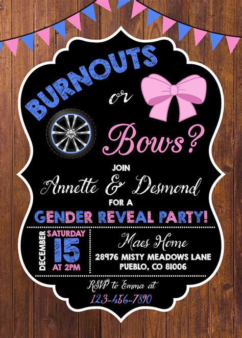 Online Editable Burnouts Or Bows Gender Reveal Invitation Etsy