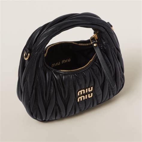 Black Wander Matelass Nappa Leather Hobo Mini Bag Miu Miu