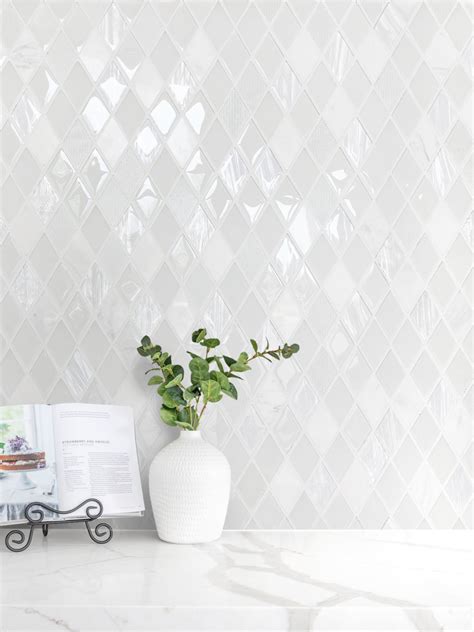 Elegant White Rhomboid Backsplash Tile | Backsplash.com