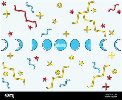 Die Phasen Des Mondes Im Stil Von Memphis Geometrische Elemente