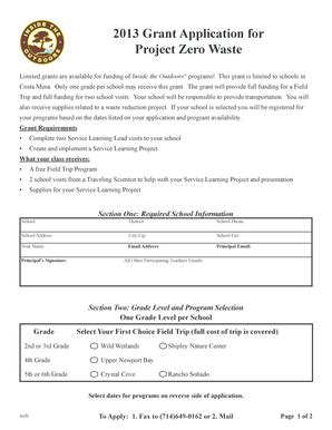 Fillable Online Ito Ocde Grant Application For Project Zero Waste