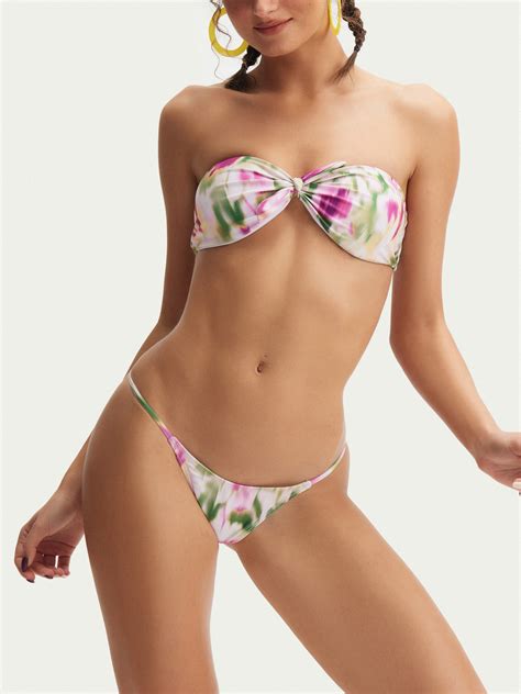 Illusion Knotted Bandeau Bikini Swimsuit Cider