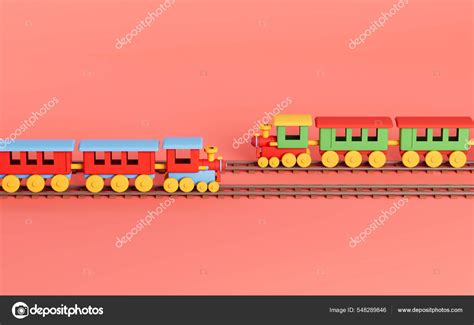 Trains Pink Background Rendering Computer Digital Drawing Stock Photo