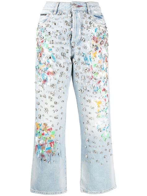 Philipp Plein Cropped Rhinestone Embellished Jeans Farfetch