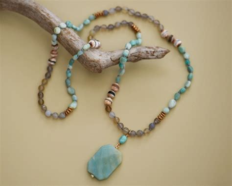 Amazonite Necklace, Turquoise Birthstone, Semi Precious Stone Pendant ...