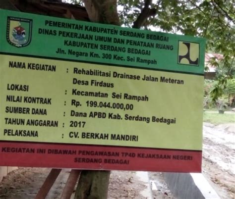 Plank Informasi Proyek Di Sergai Tak Ada Volumenya