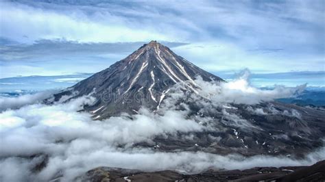 Kamchatka Volcanic Landscape View To Top Of Cone Of Koryaksky Volcano