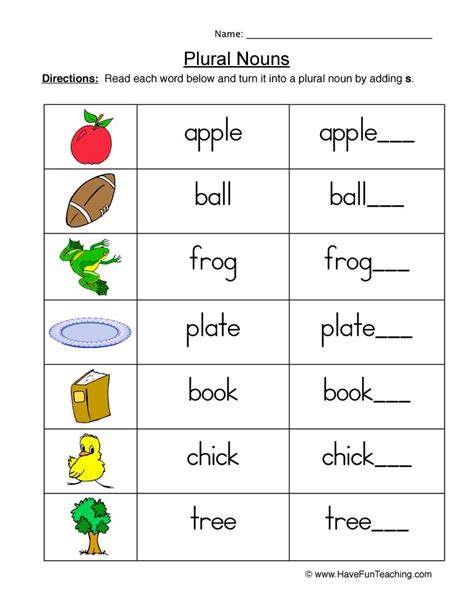 Worksheets On Plural Nouns