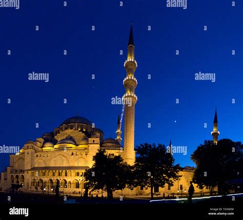 Mosque In Istanbul At Night Blue Background Turkey Stock Photo Alamy