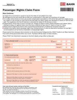 Fillable Online Passenger Rights Claim Form Bahn De Fax Email Print